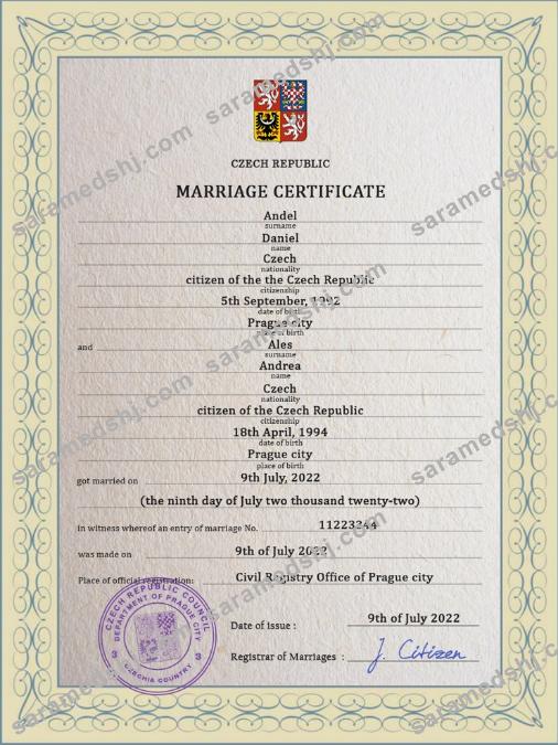 Czechia marriage certificate
